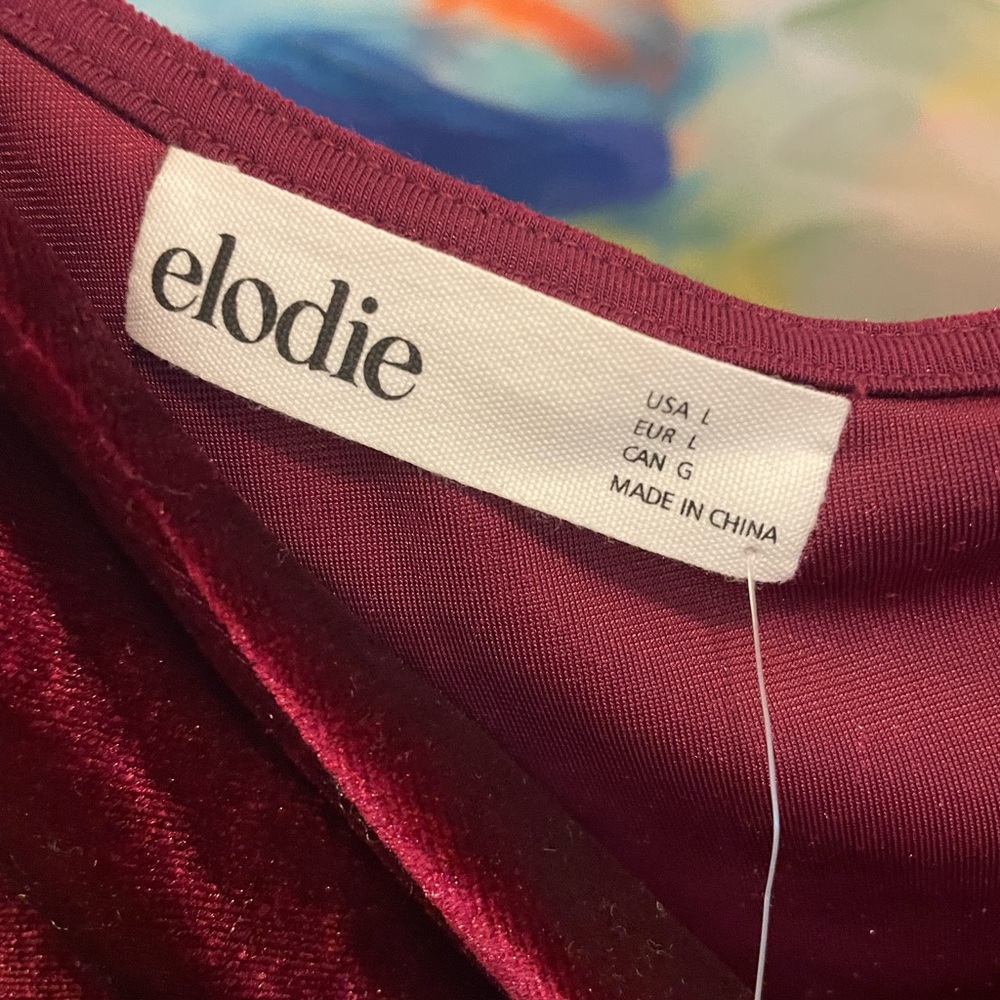 Elodie Velvet Twist-Front Long Sleeve Top - Burgundy Size Large - Picture 3 of 7